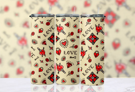 Skinny Tumbler 20 oz. - Tattoo-Style Love (retro)