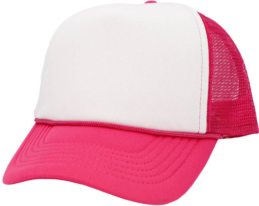 Personalized High-Profile Foam Front Trucker Cap - Hot Pink & White